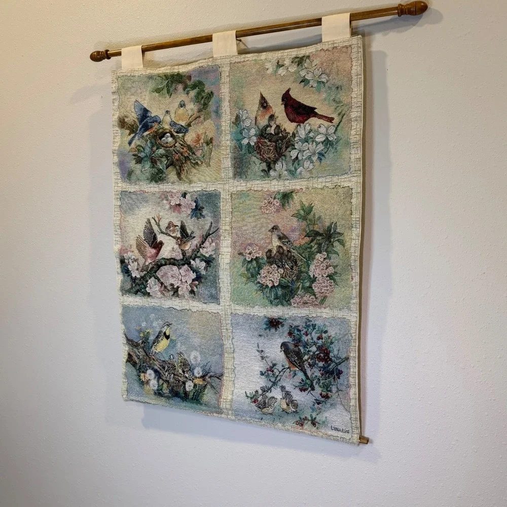 Lena Liu Woven Bird Tapestry Wall Hanging Large Vintage Nature Art Grandmacore